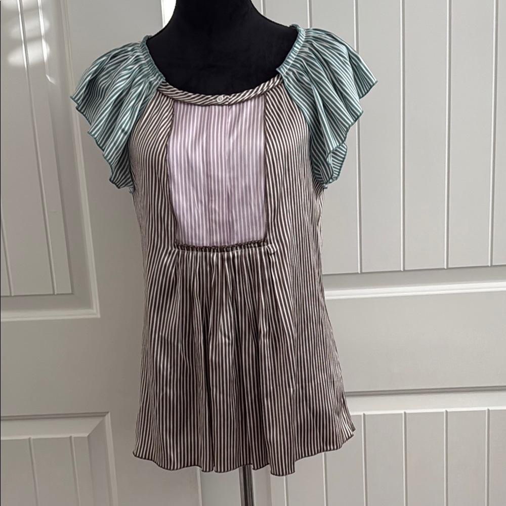 BCBGMaxAzria Striped Blouse with Flutter Sleeves